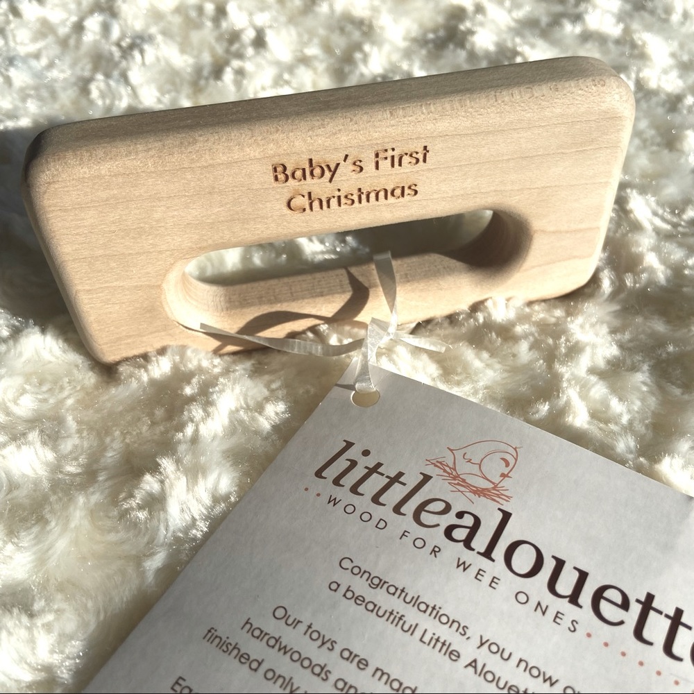 Baby’s First Christmas Natural Wood Teether Rattle